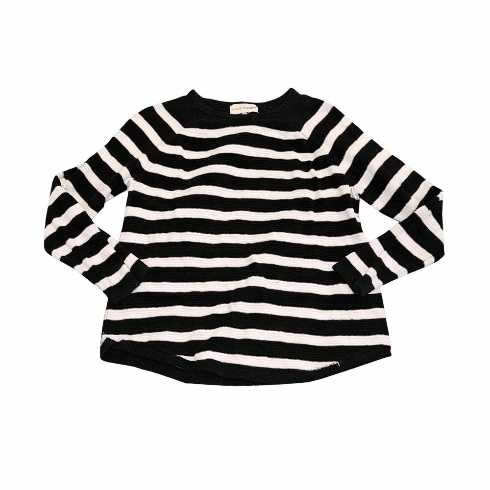 Colour Eighteen Black White Striped Sweater Size Large Cotton Knit Long Sleeve